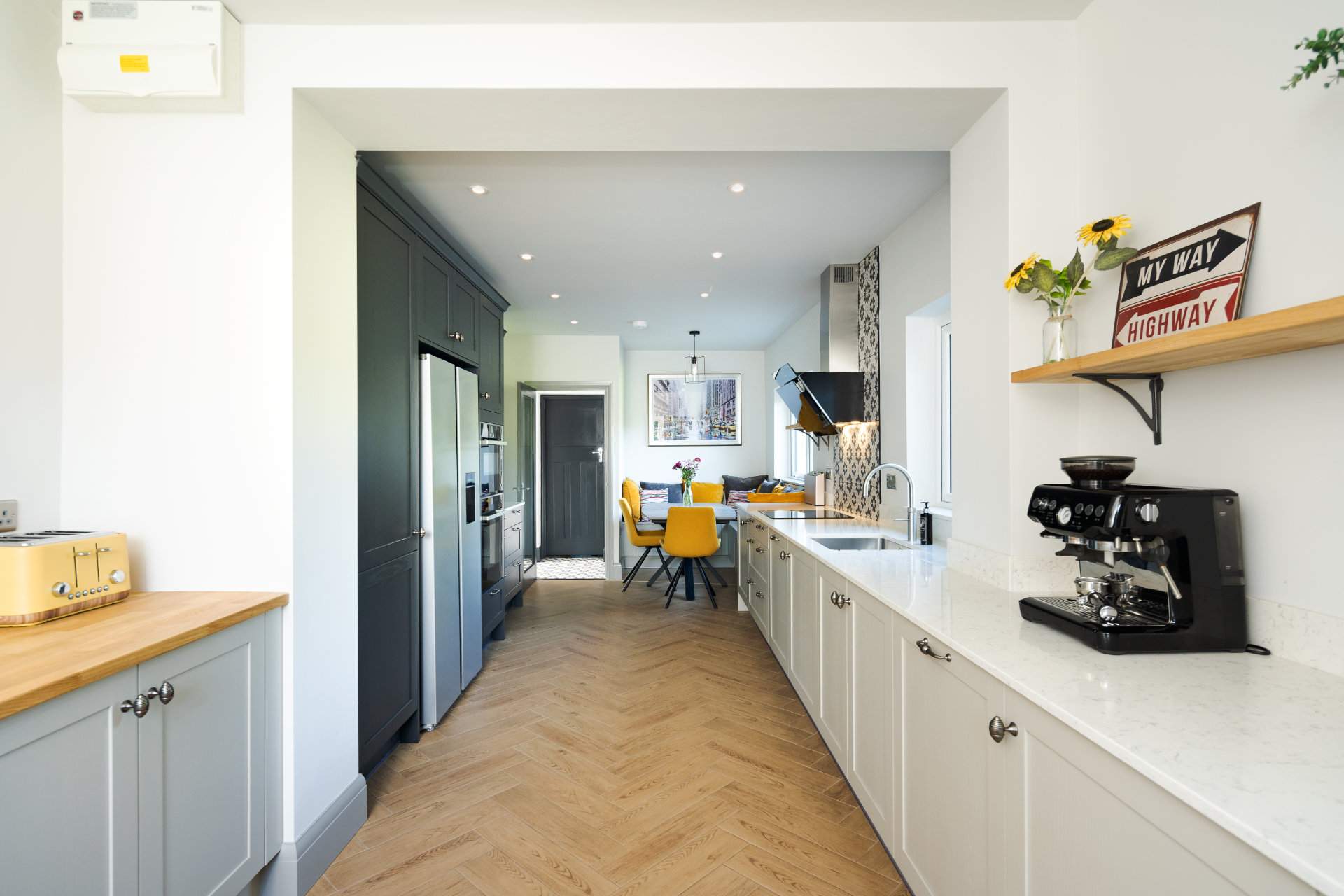 The long galley kitchen